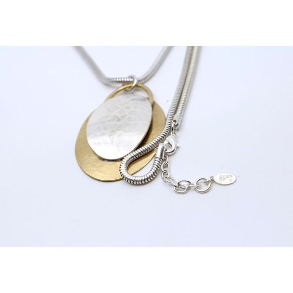 A3 Flawless Vintage BAER SF Tribal Silver Tone Sanke Chain Oval Pendant Necklace - Picture 5 of 5